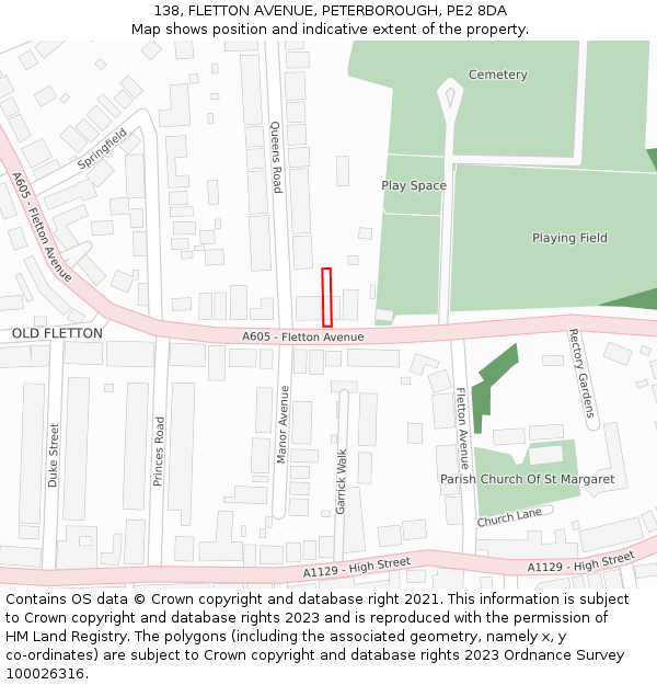 138, FLETTON AVENUE, PETERBOROUGH, PE2 8DA: Location map and indicative extent of plot