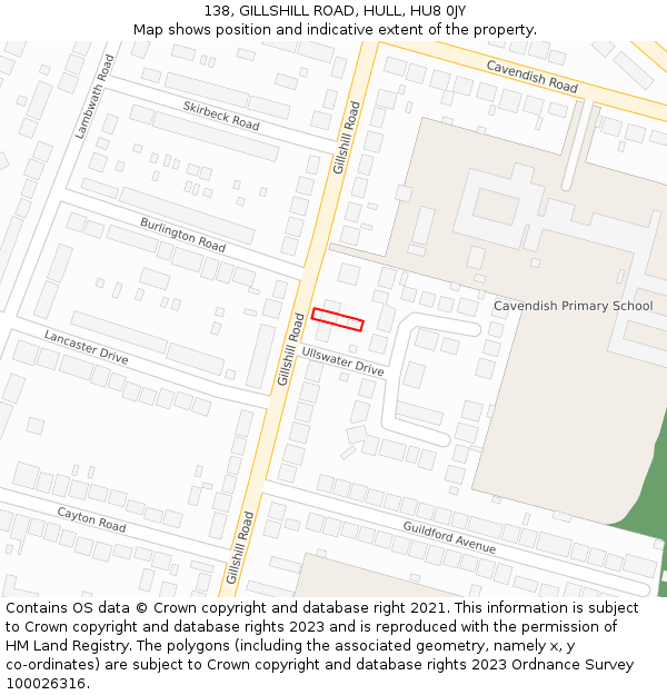 138, GILLSHILL ROAD, HULL, HU8 0JY: Location map and indicative extent of plot