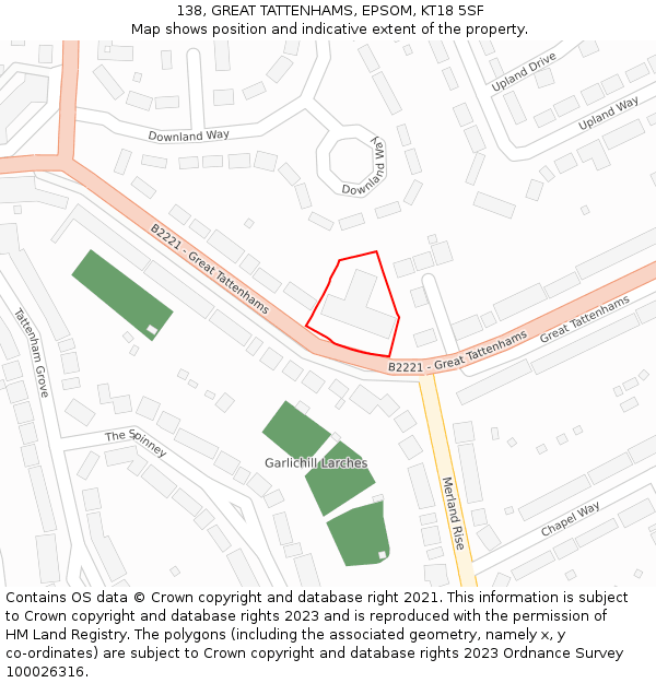 138, GREAT TATTENHAMS, EPSOM, KT18 5SF: Location map and indicative extent of plot
