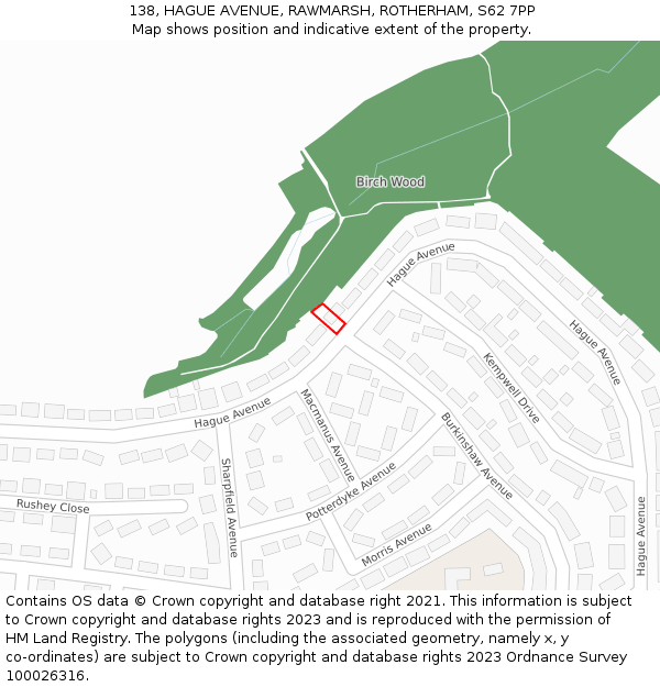 138, HAGUE AVENUE, RAWMARSH, ROTHERHAM, S62 7PP: Location map and indicative extent of plot