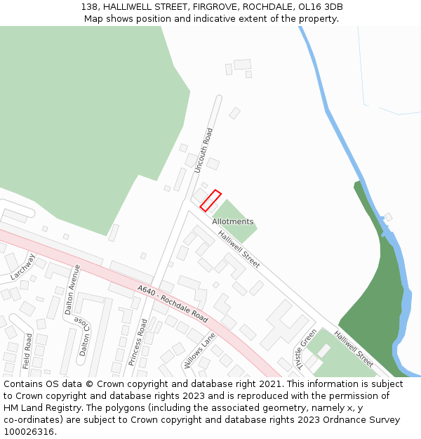 138, HALLIWELL STREET, FIRGROVE, ROCHDALE, OL16 3DB: Location map and indicative extent of plot