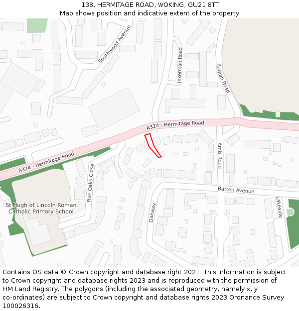 138, HERMITAGE ROAD, WOKING, GU21 8TT: Location map and indicative extent of plot