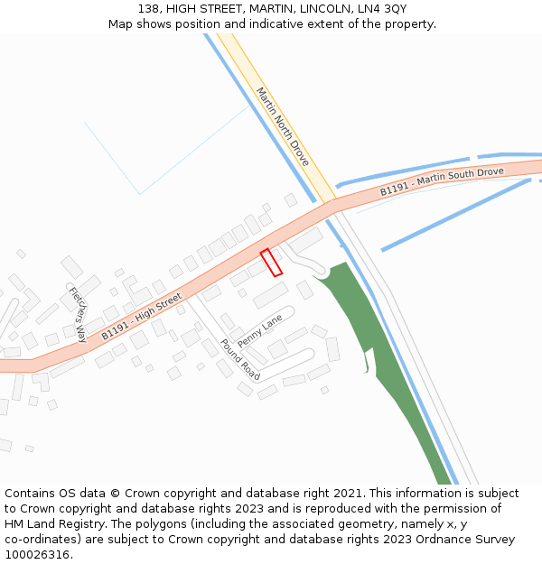 138, HIGH STREET, MARTIN, LINCOLN, LN4 3QY: Location map and indicative extent of plot