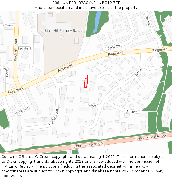 138, JUNIPER, BRACKNELL, RG12 7ZE: Location map and indicative extent of plot