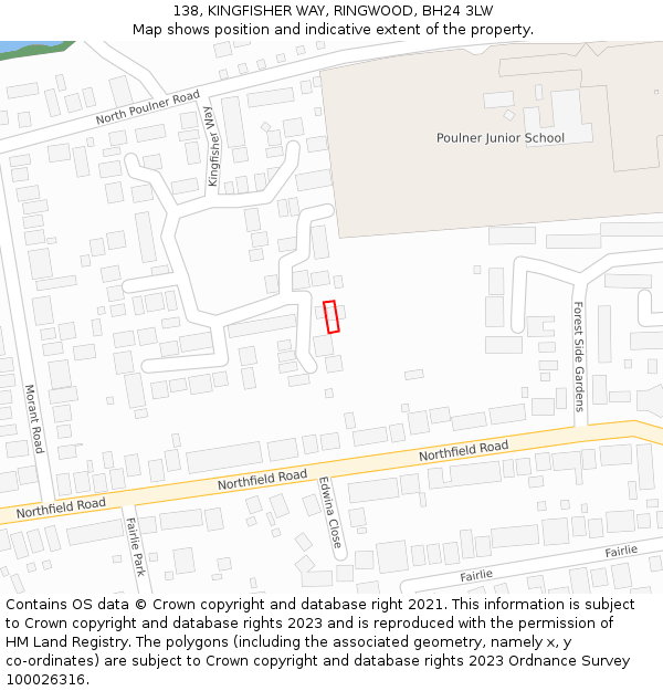 138, KINGFISHER WAY, RINGWOOD, BH24 3LW: Location map and indicative extent of plot