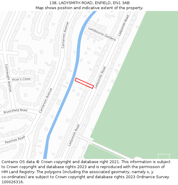 138, LADYSMITH ROAD, ENFIELD, EN1 3AB: Location map and indicative extent of plot