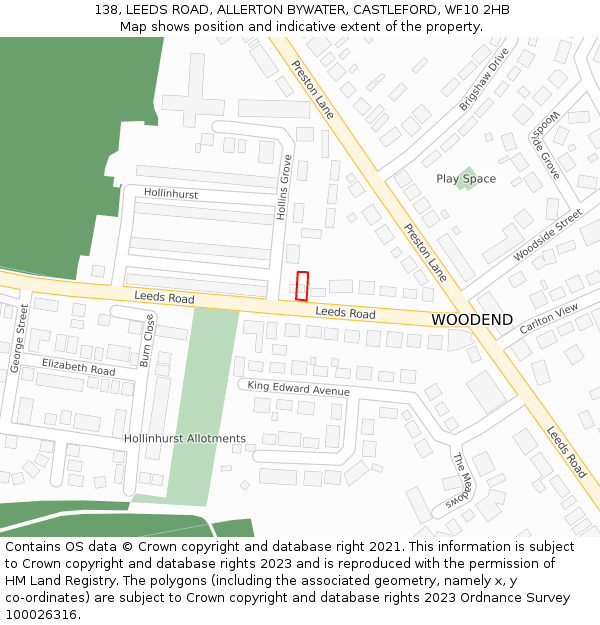 138, LEEDS ROAD, ALLERTON BYWATER, CASTLEFORD, WF10 2HB: Location map and indicative extent of plot