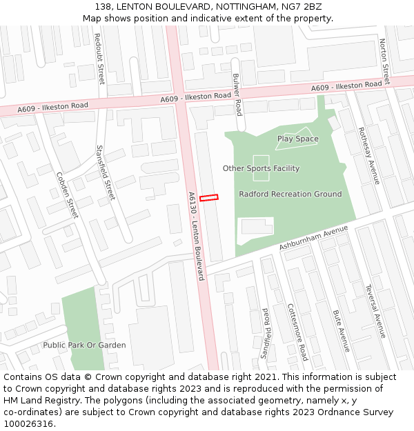 138, LENTON BOULEVARD, NOTTINGHAM, NG7 2BZ: Location map and indicative extent of plot