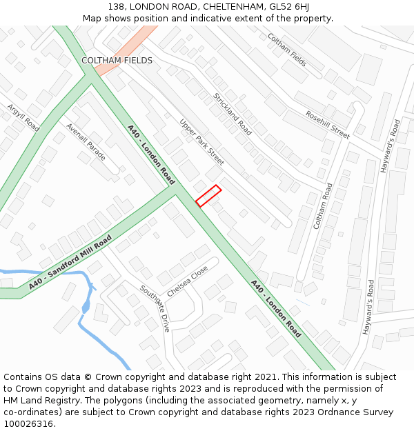 138, LONDON ROAD, CHELTENHAM, GL52 6HJ: Location map and indicative extent of plot