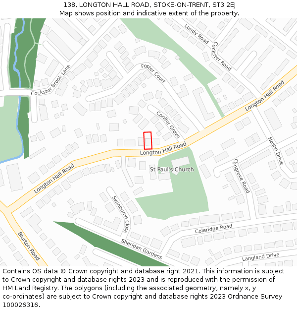 138, LONGTON HALL ROAD, STOKE-ON-TRENT, ST3 2EJ: Location map and indicative extent of plot