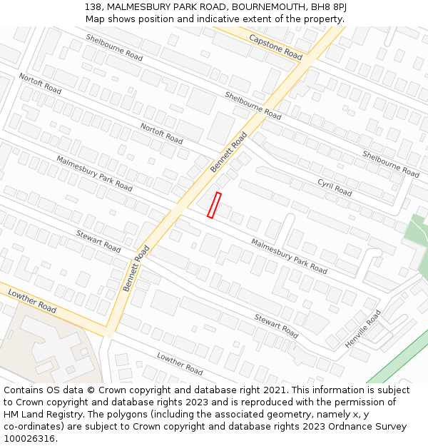 138, MALMESBURY PARK ROAD, BOURNEMOUTH, BH8 8PJ: Location map and indicative extent of plot