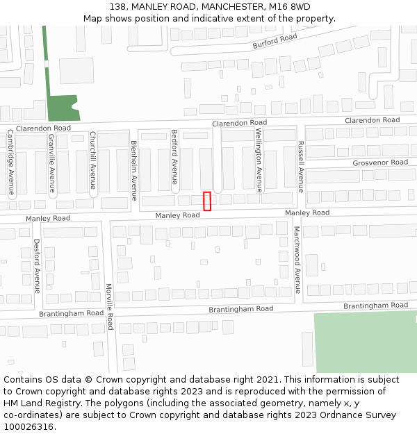 138, MANLEY ROAD, MANCHESTER, M16 8WD: Location map and indicative extent of plot