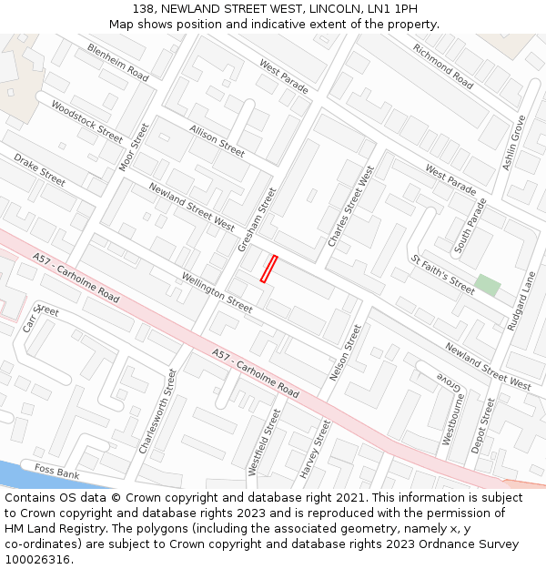 138, NEWLAND STREET WEST, LINCOLN, LN1 1PH: Location map and indicative extent of plot