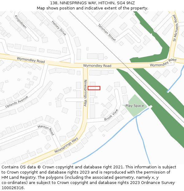 138, NINESPRINGS WAY, HITCHIN, SG4 9NZ: Location map and indicative extent of plot