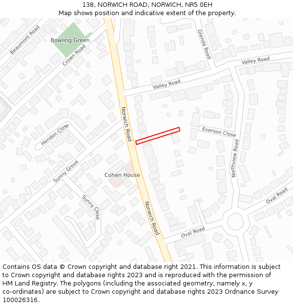 138, NORWICH ROAD, NORWICH, NR5 0EH: Location map and indicative extent of plot