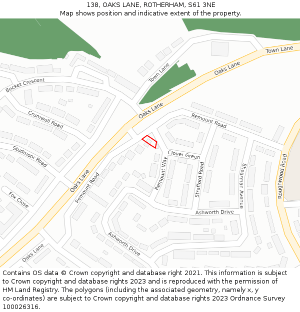 138, OAKS LANE, ROTHERHAM, S61 3NE: Location map and indicative extent of plot
