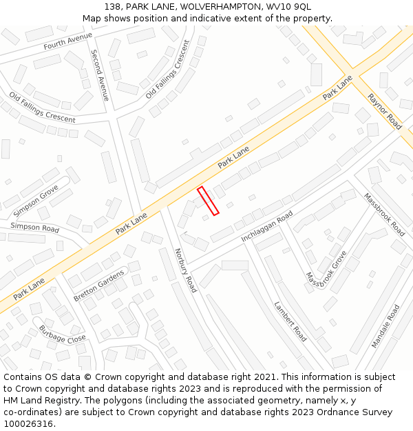 138, PARK LANE, WOLVERHAMPTON, WV10 9QL: Location map and indicative extent of plot