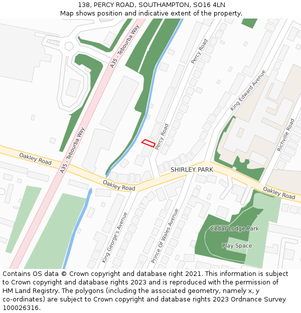 138, PERCY ROAD, SOUTHAMPTON, SO16 4LN: Location map and indicative extent of plot