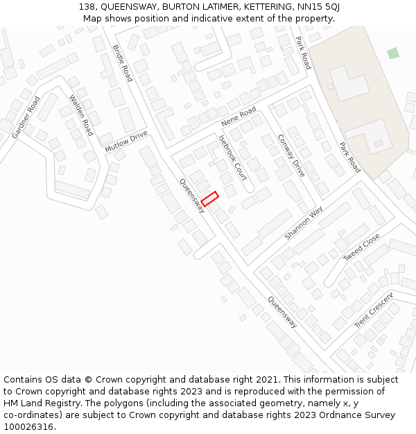 138, QUEENSWAY, BURTON LATIMER, KETTERING, NN15 5QJ: Location map and indicative extent of plot