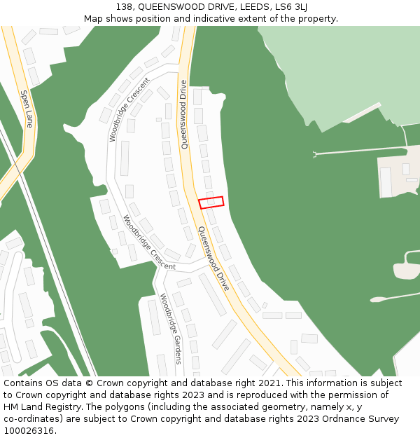 138, QUEENSWOOD DRIVE, LEEDS, LS6 3LJ: Location map and indicative extent of plot