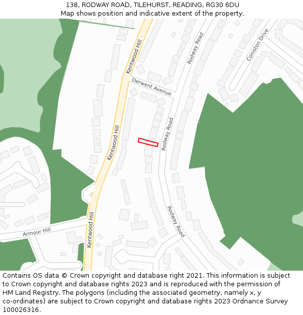 138, RODWAY ROAD, TILEHURST, READING, RG30 6DU: Location map and indicative extent of plot