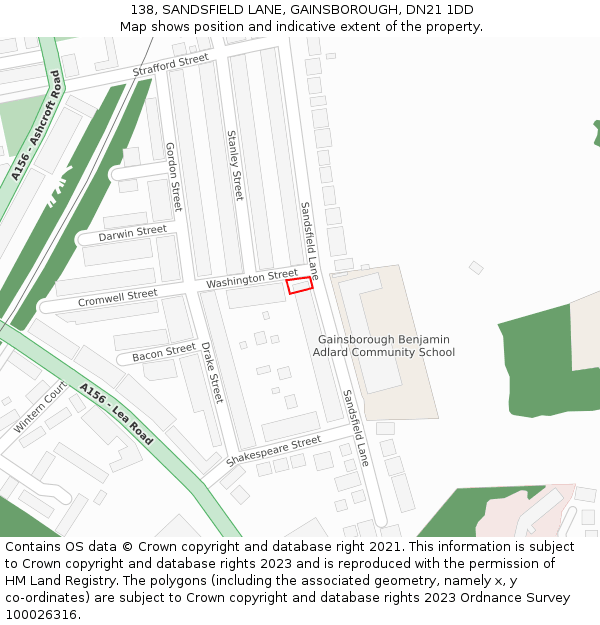 138, SANDSFIELD LANE, GAINSBOROUGH, DN21 1DD: Location map and indicative extent of plot