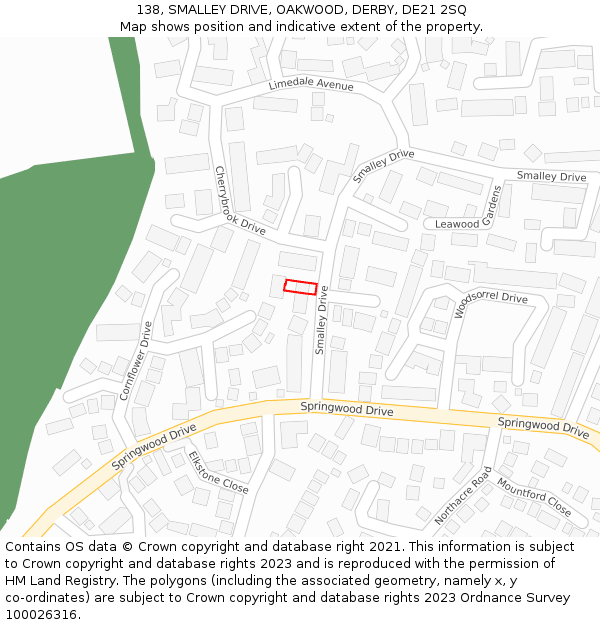 138, SMALLEY DRIVE, OAKWOOD, DERBY, DE21 2SQ: Location map and indicative extent of plot