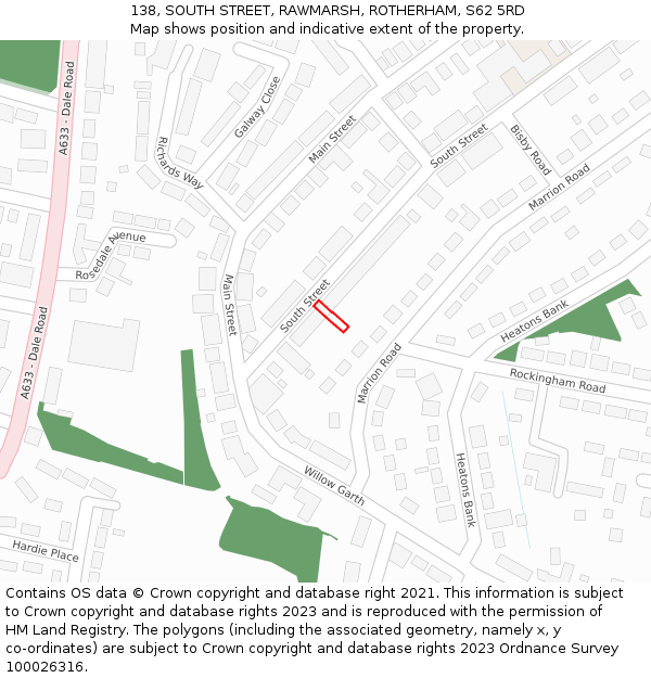 138, SOUTH STREET, RAWMARSH, ROTHERHAM, S62 5RD: Location map and indicative extent of plot