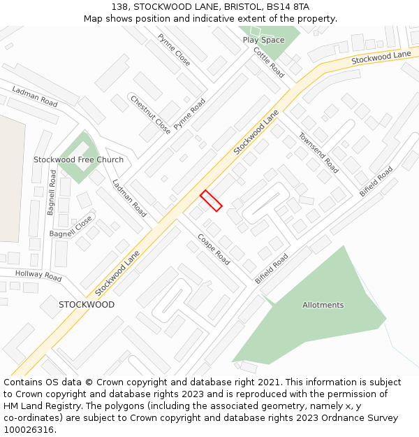 138, STOCKWOOD LANE, BRISTOL, BS14 8TA: Location map and indicative extent of plot