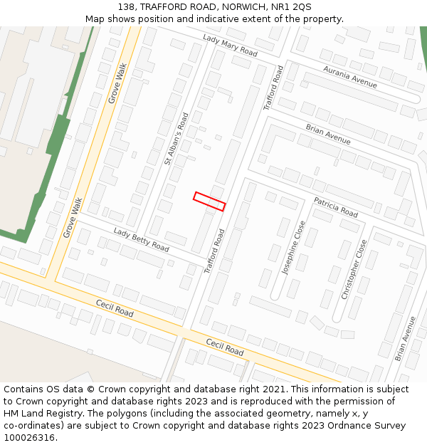 138, TRAFFORD ROAD, NORWICH, NR1 2QS: Location map and indicative extent of plot