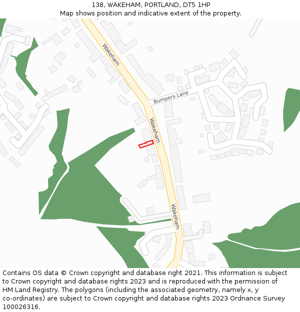 138, WAKEHAM, PORTLAND, DT5 1HP: Location map and indicative extent of plot