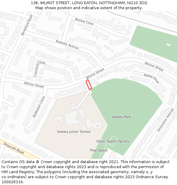 138, WILMOT STREET, LONG EATON, NOTTINGHAM, NG10 3DQ: Location map and indicative extent of plot