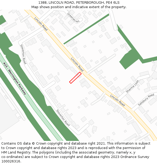 1388, LINCOLN ROAD, PETERBOROUGH, PE4 6LS: Location map and indicative extent of plot