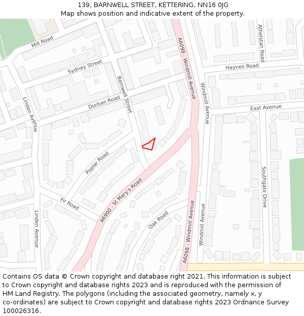 139, BARNWELL STREET, KETTERING, NN16 0JG: Location map and indicative extent of plot