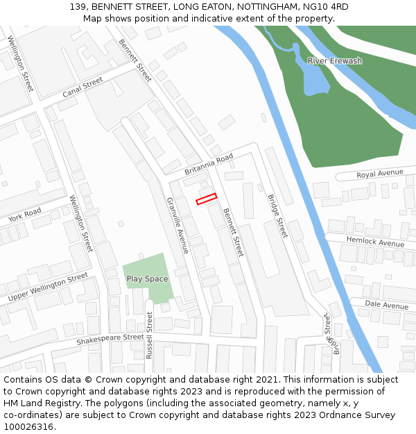 139, BENNETT STREET, LONG EATON, NOTTINGHAM, NG10 4RD: Location map and indicative extent of plot