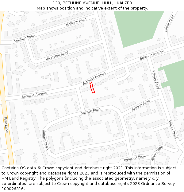 139, BETHUNE AVENUE, HULL, HU4 7ER: Location map and indicative extent of plot