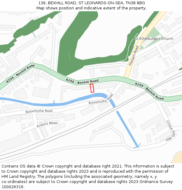 139, BEXHILL ROAD, ST LEONARDS-ON-SEA, TN38 8BG: Location map and indicative extent of plot