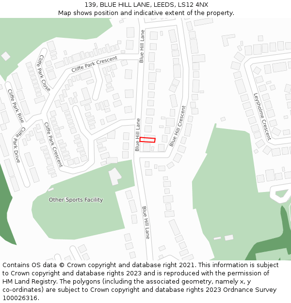 139, BLUE HILL LANE, LEEDS, LS12 4NX: Location map and indicative extent of plot
