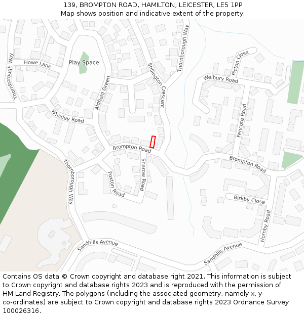 139, BROMPTON ROAD, HAMILTON, LEICESTER, LE5 1PP: Location map and indicative extent of plot