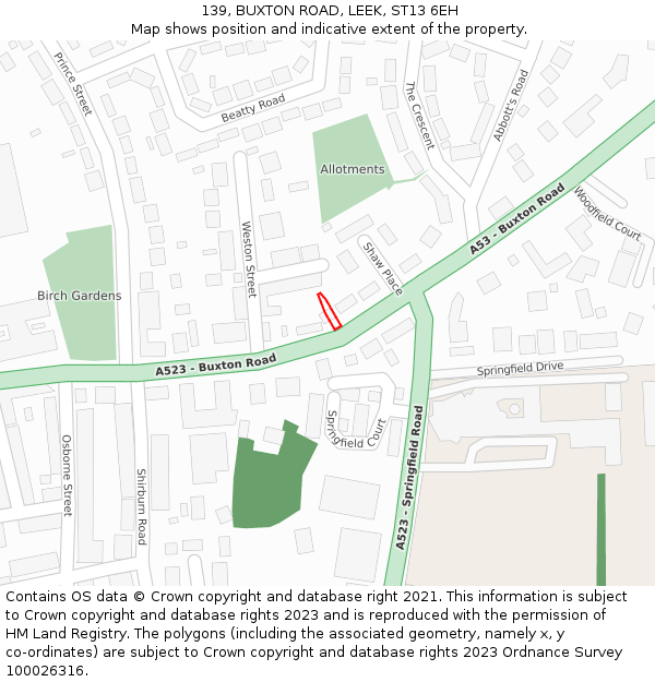 139, BUXTON ROAD, LEEK, ST13 6EH: Location map and indicative extent of plot
