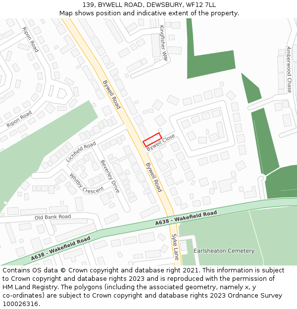 139, BYWELL ROAD, DEWSBURY, WF12 7LL: Location map and indicative extent of plot