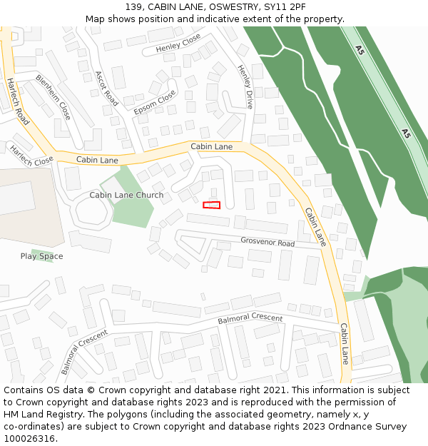 139, CABIN LANE, OSWESTRY, SY11 2PF: Location map and indicative extent of plot