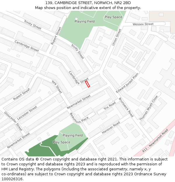 139, CAMBRIDGE STREET, NORWICH, NR2 2BD: Location map and indicative extent of plot