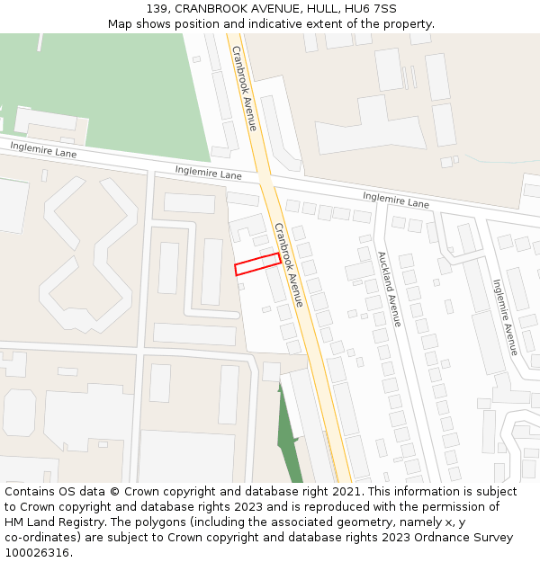 139, CRANBROOK AVENUE, HULL, HU6 7SS: Location map and indicative extent of plot