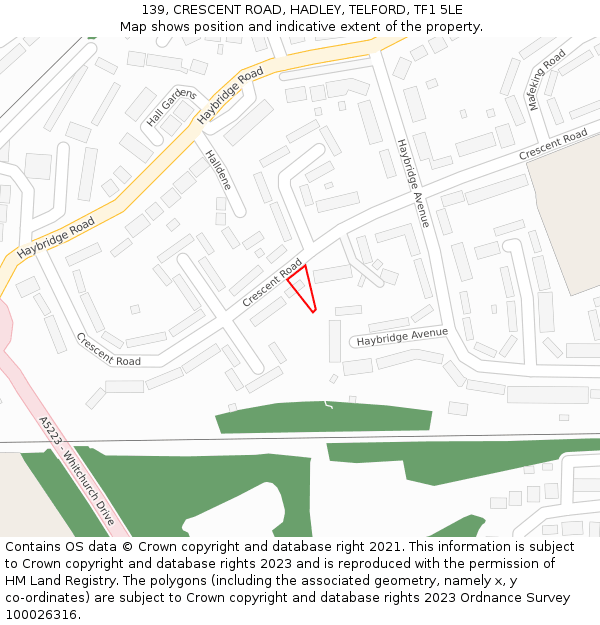 139, CRESCENT ROAD, HADLEY, TELFORD, TF1 5LE: Location map and indicative extent of plot
