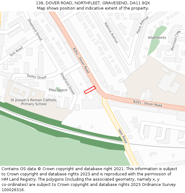 139, DOVER ROAD, NORTHFLEET, GRAVESEND, DA11 9QX: Location map and indicative extent of plot