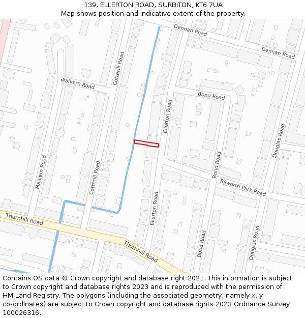 139, ELLERTON ROAD, SURBITON, KT6 7UA: Location map and indicative extent of plot