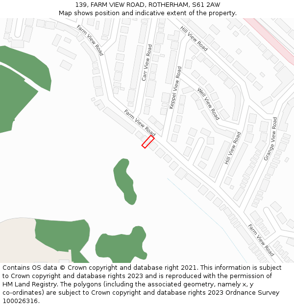 139, FARM VIEW ROAD, ROTHERHAM, S61 2AW: Location map and indicative extent of plot