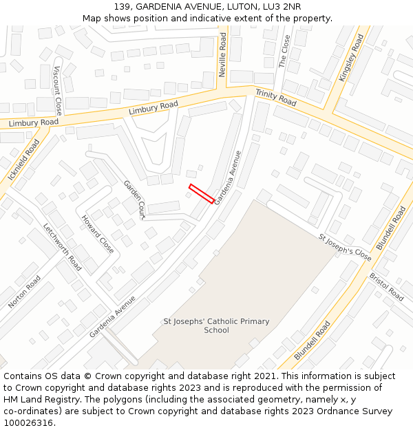 139, GARDENIA AVENUE, LUTON, LU3 2NR: Location map and indicative extent of plot