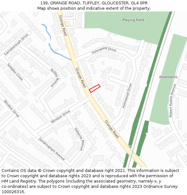 139, GRANGE ROAD, TUFFLEY, GLOUCESTER, GL4 0PR: Location map and indicative extent of plot